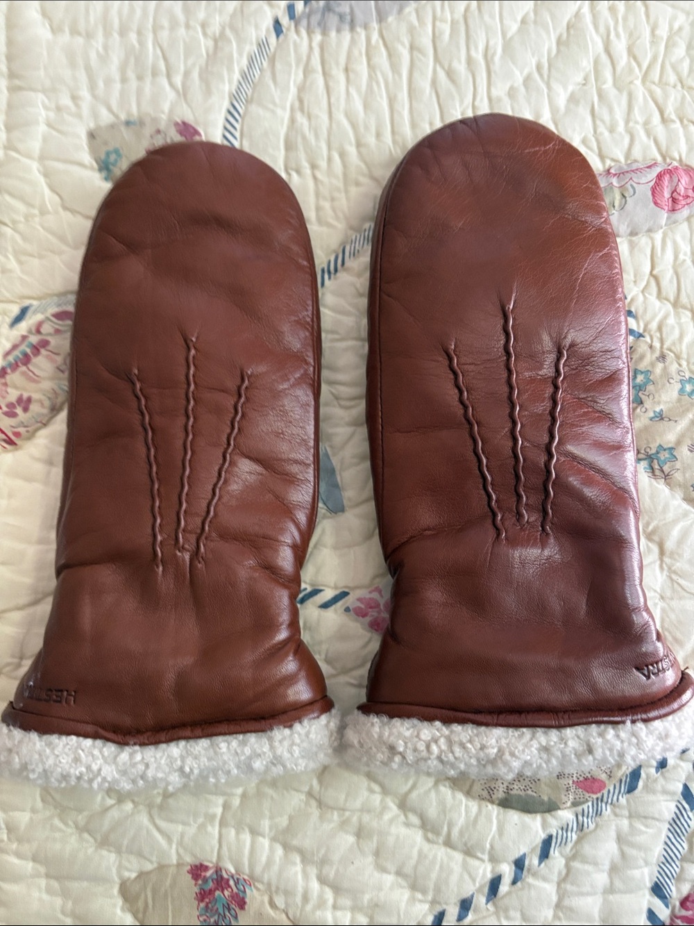 New Listing Hestra Chestnut Brown Leather Mittens with wool lining.